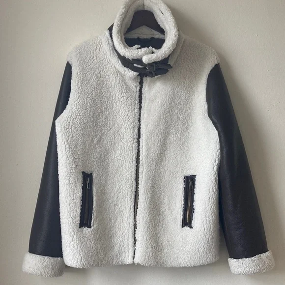 UNREAL FUR Symbiosis Aviator Jacket Faux Leather / Sherpa Fur Size S - Picture 7 of 16